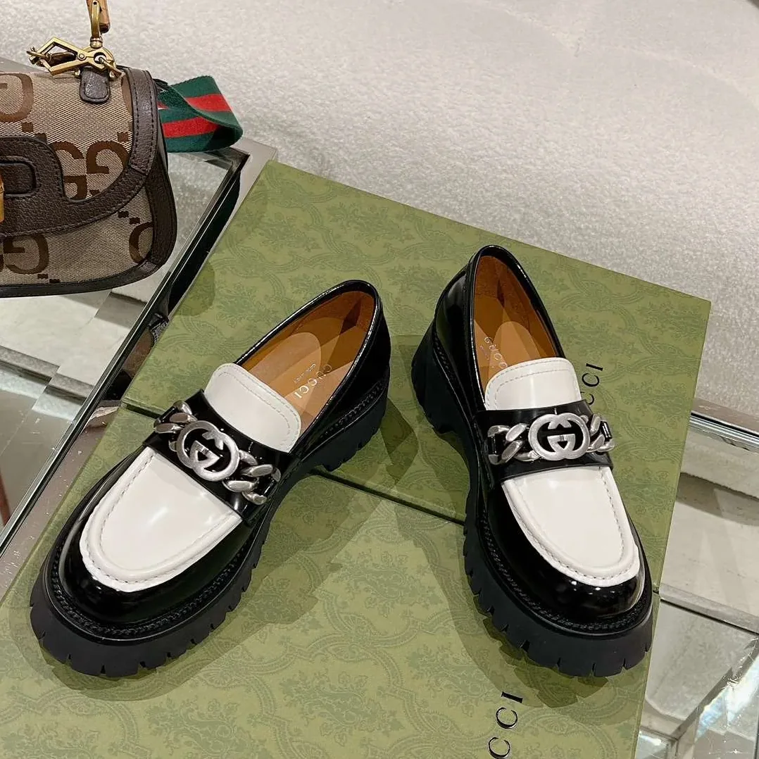 Chanel Moccasins Black in White