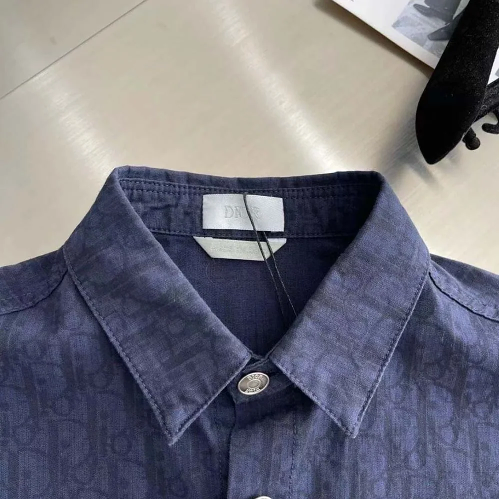 Dior Dior Charm Short-Sleeved Shirt Navy Cotton Poplin for Men Dior Dior Charm Short-Sleeved Shirt Navy Cotton Poplin for Men