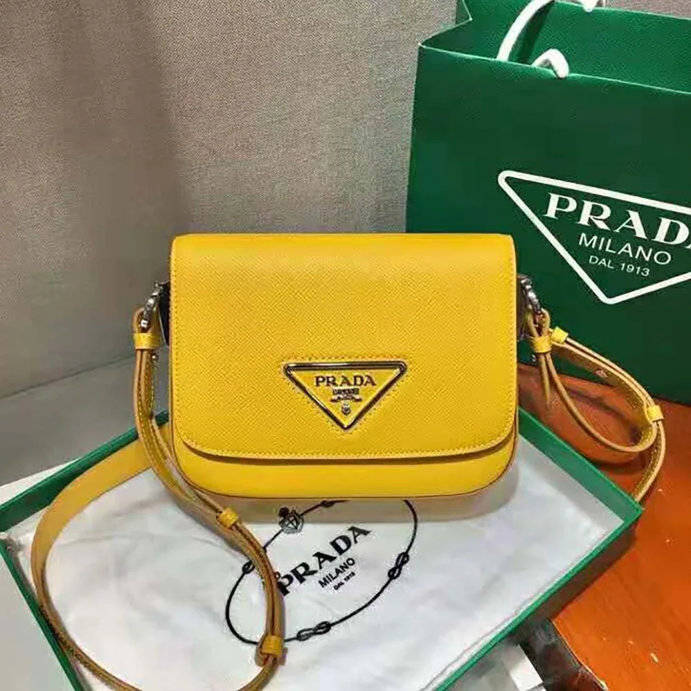 Prada Saffiano Leather Prada Ldentity Shoulder Bag for Women in Yellow