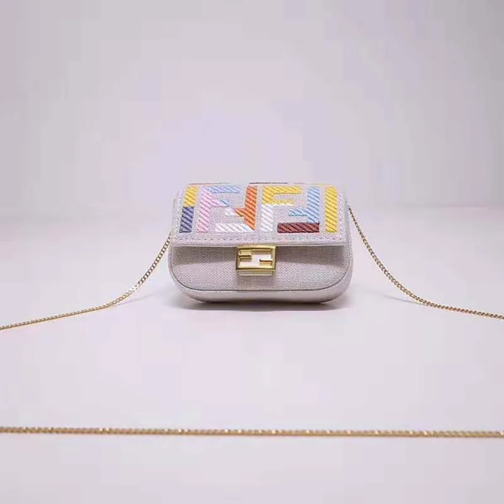 Fendi Nano Baguette Charm Beige Canvas Charm for Women Fendi Nano Baguette Charm Beige Canvas Charm for Women