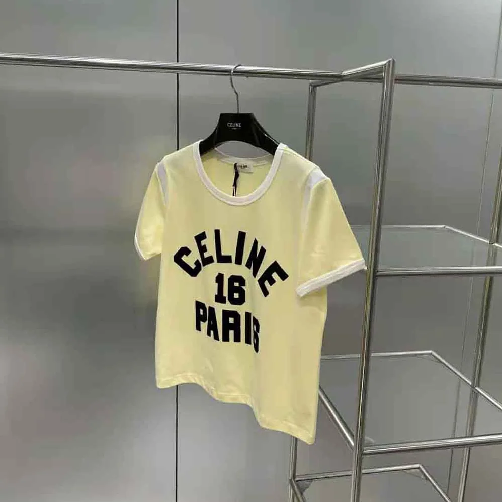 Celine 16 Boxy T-shirt in Cotton Jersey for Women in Yellow Celine 16 Boxy T-shirt in Cotton Jersey for Women in Yellow