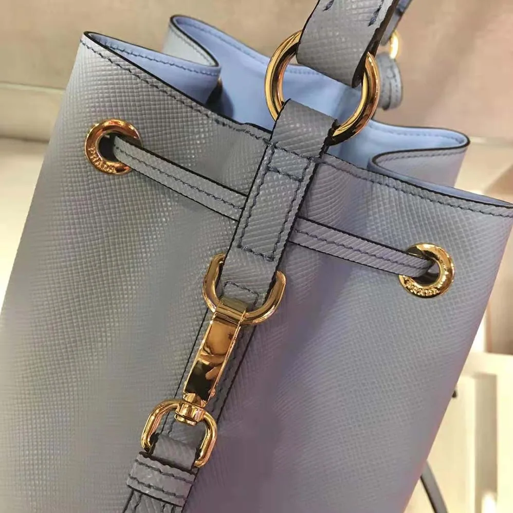Prada Saffiano Leather Bucket Bag for Women in Blue