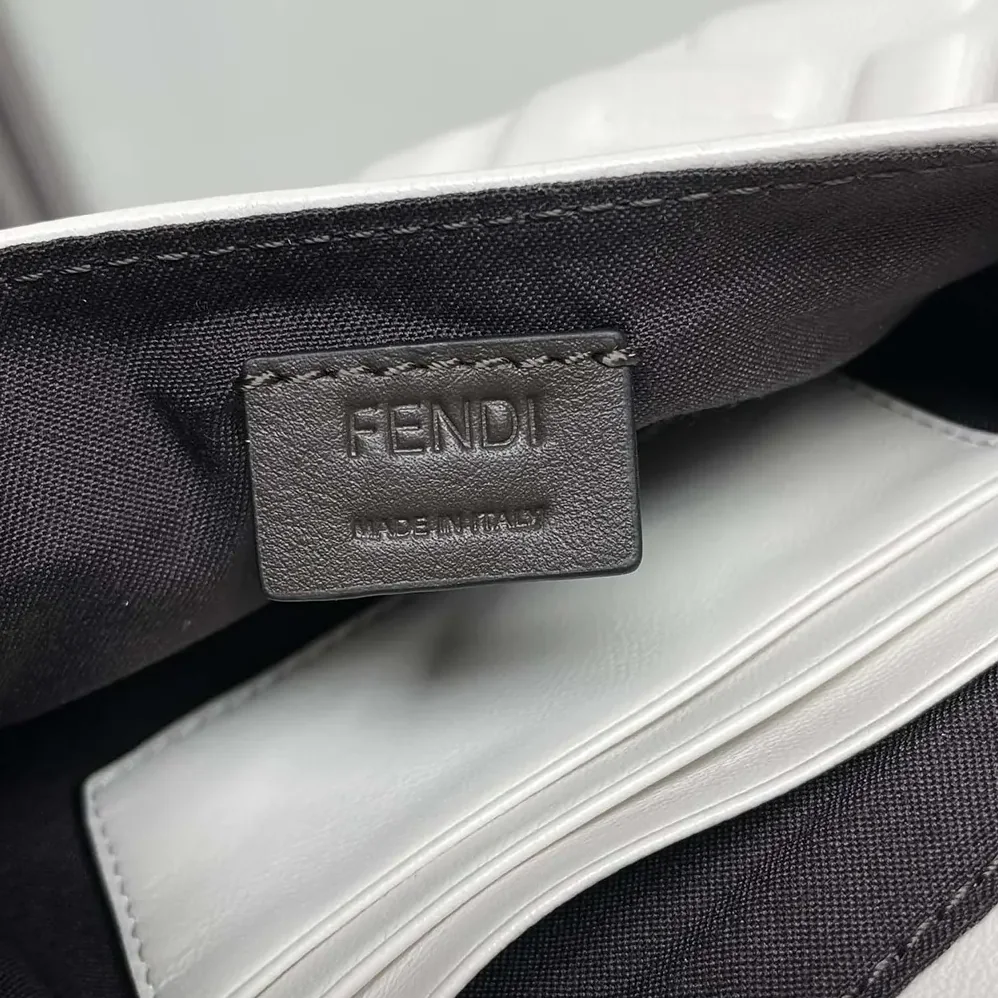 Fendi Baguette Mini White Nappa Leather Bag with FF Motif for Women Fendi Baguette Mini White Nappa Leather Bag with FF Motif for Women
