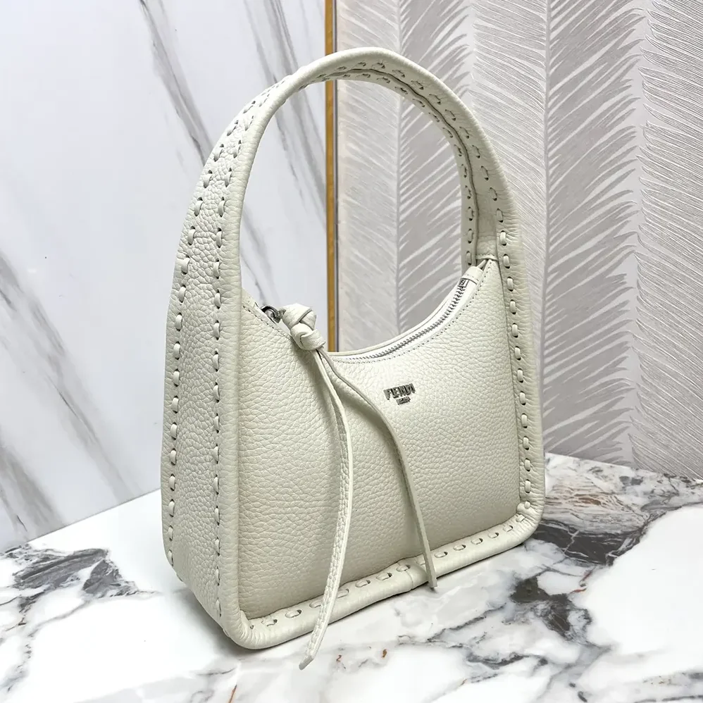 Fendi Mini Fendessence Small Ice White Selleria Bag with 264 Hand for Women in sewn Topstitches