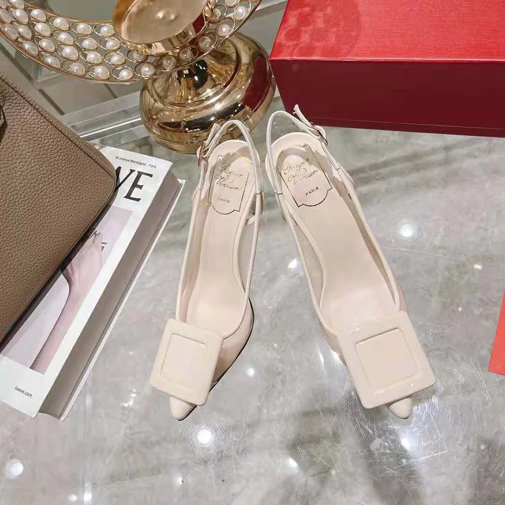 Roger Vivier Viv' In The City Net Covered Buckle Slingback Pumps in Fabric for Women in White