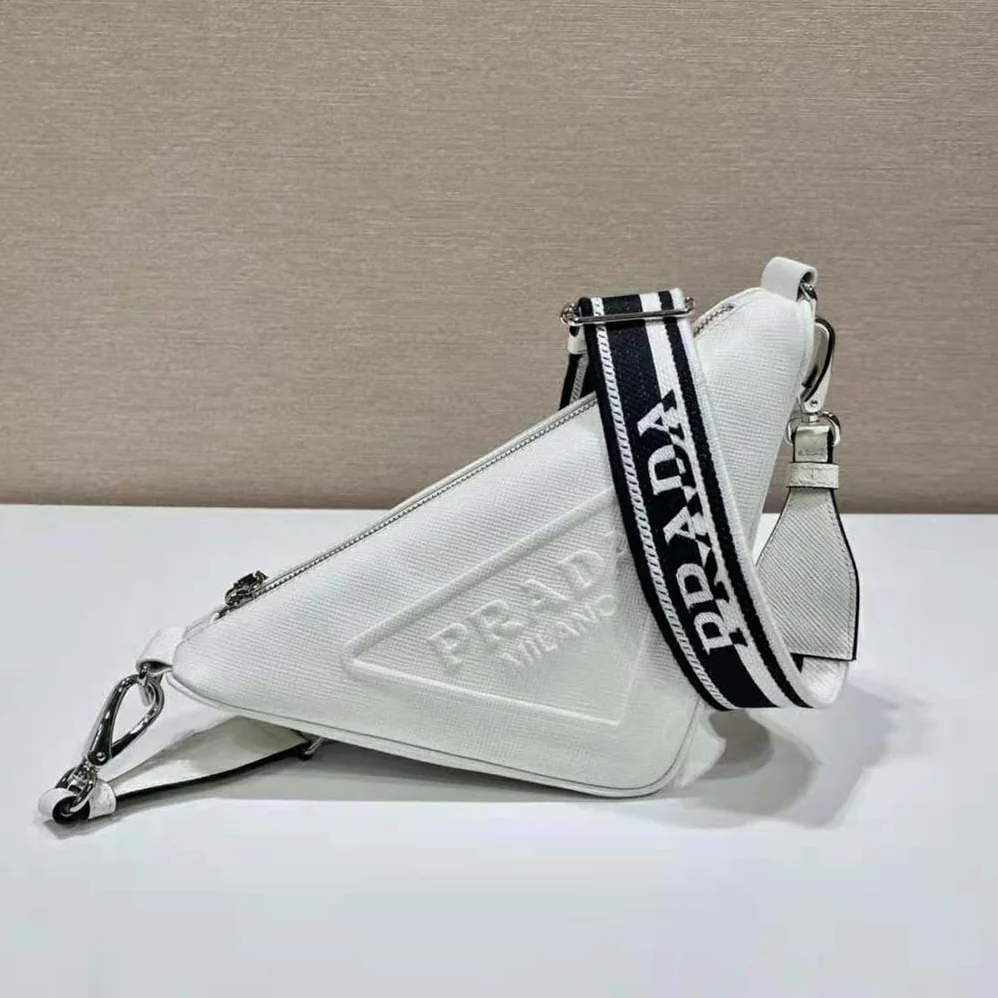 Prada Saffiano Prada Triangle Bag for Women in White Prada Saffiano Prada Triangle Bag for Women in White