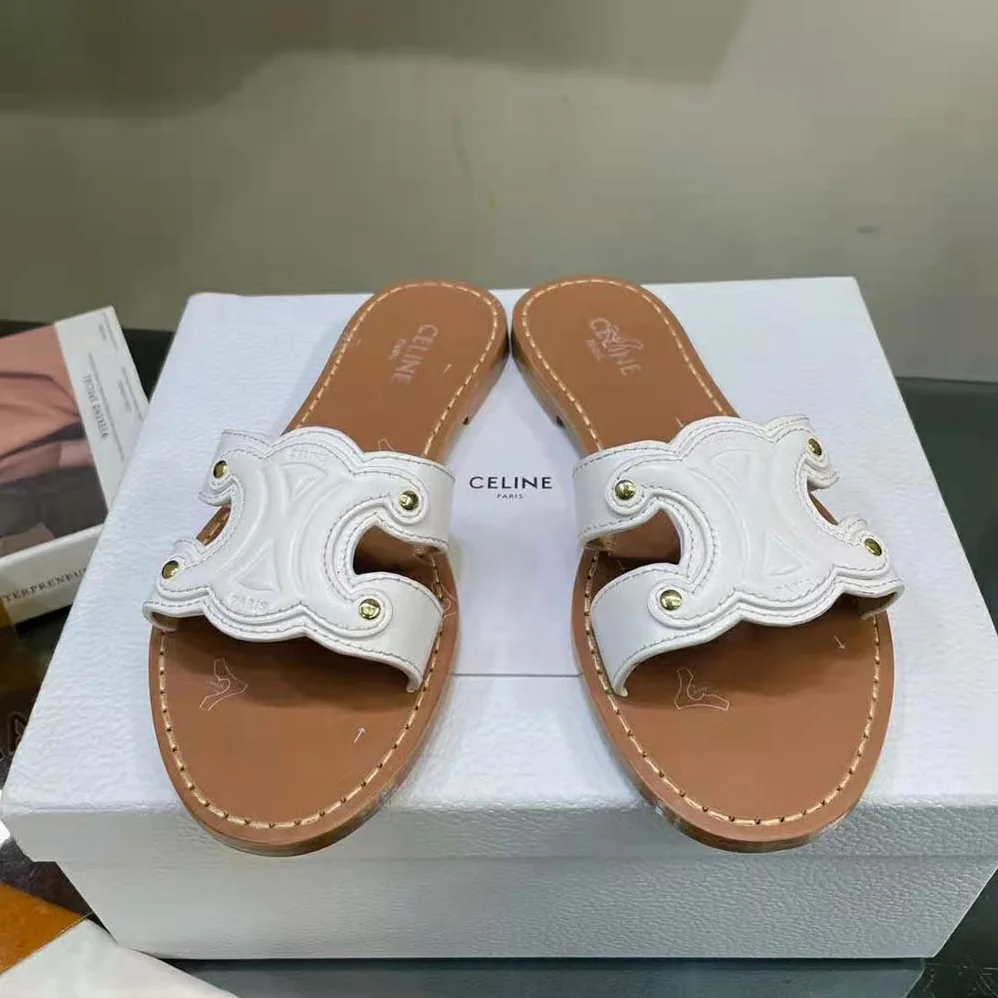 Celine Triomphe Mule in Calfskin for Women in White