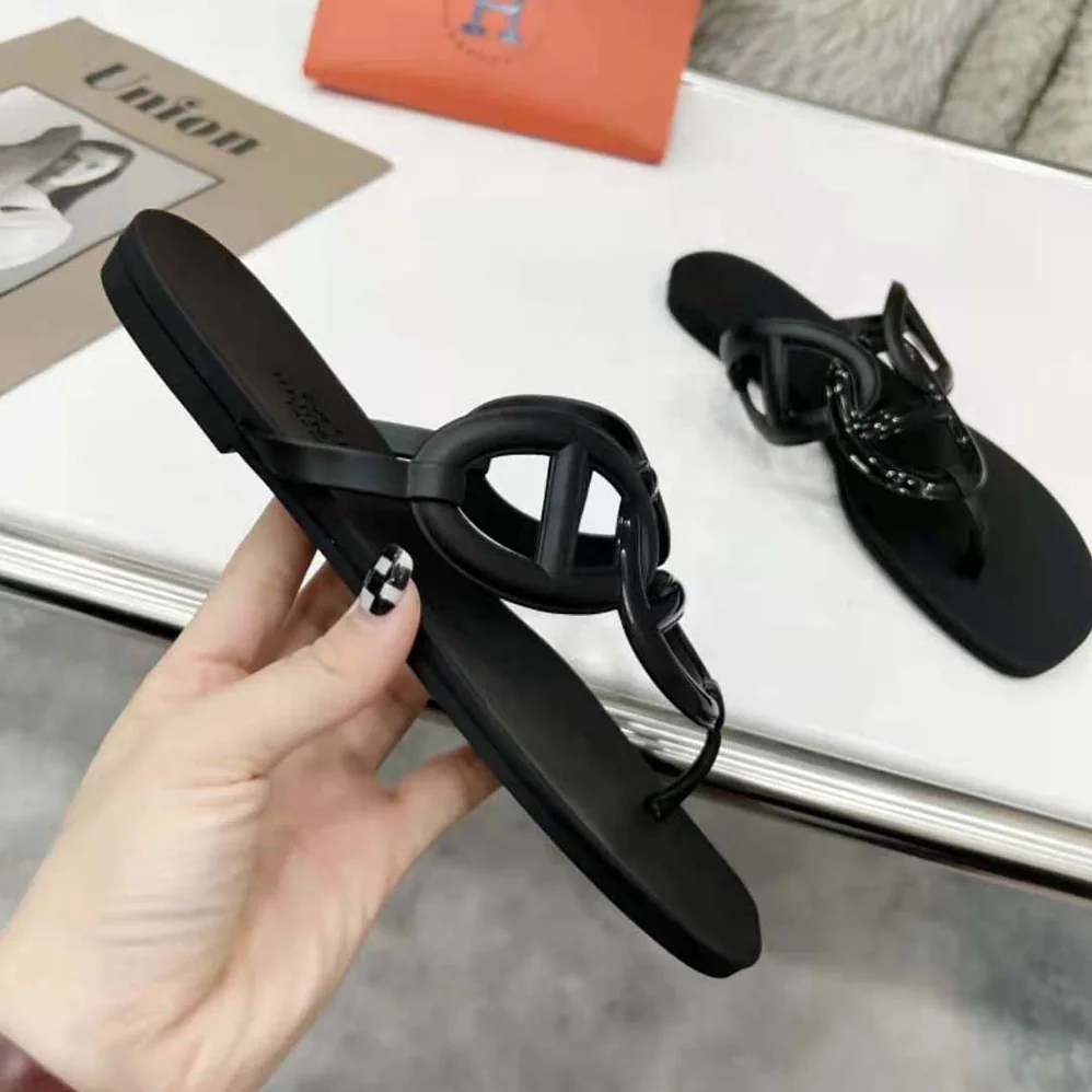 Hermes Egerie Sandal in Waterproof TPU with Chaine D Ancre Motif for Women in Black Hermes Egerie Sandal in Waterproof TPU with Chaine D Ancre Motif for Women in Black