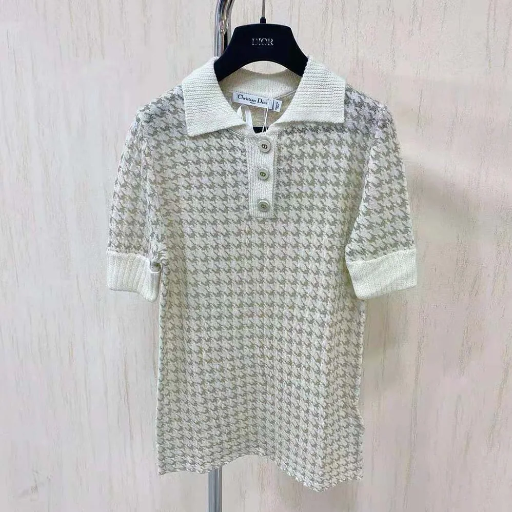 Dior Short-Sleeved Sweater Gold for Women in Tone Technical Cashmere Jacquard Dior Short-Sleeved Sweater Gold for Women in Tone Technical Cashmere Jacquard