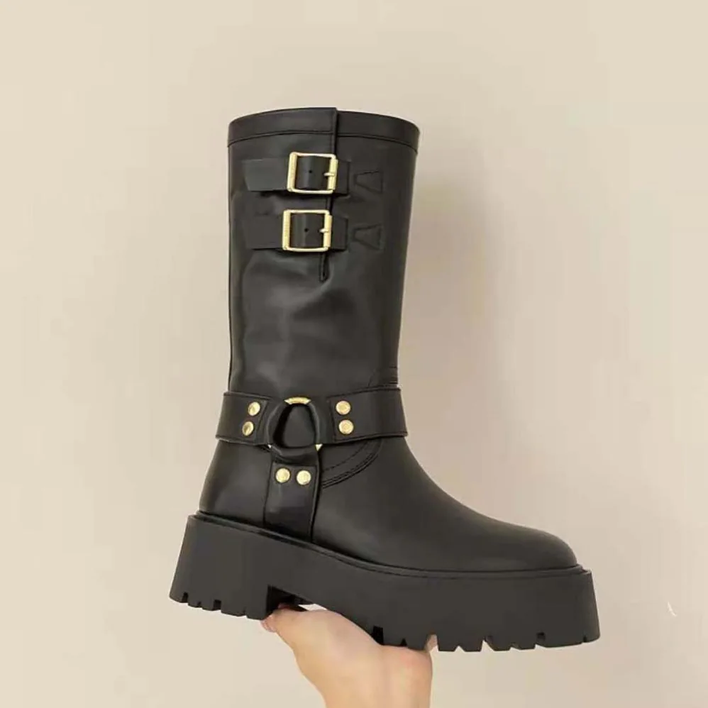 Celine Bulky Mid Biker Boot with Harness in Calfskin – Vegetal Tanning for Women in Black Celine Bulky Mid Biker Boot with Harness in Calfskin – Vegetal Tanning for Women in Black
