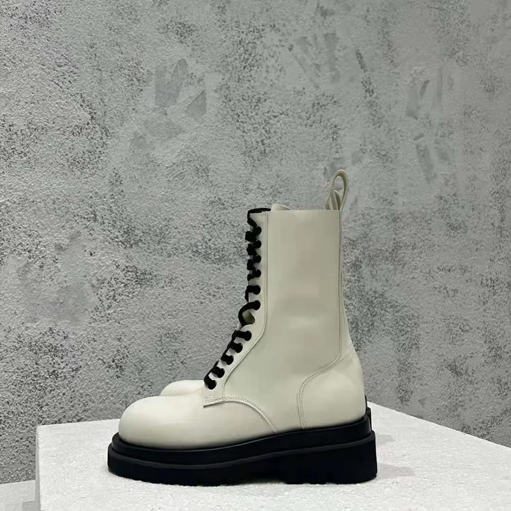 Bottega Veneta Lug Lace-Up Boot in Calfskin Leather for Women in White Bottega Veneta Lug Lace-Up Boot in Calfskin Leather for Women in White