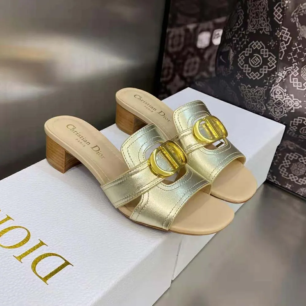 Dior 30 Montaigne Heeled Slide Platinum for Women in Tone Metallic Calfskin Dior 30 Montaigne Heeled Slide Platinum for Women in Tone Metallic Calfskin