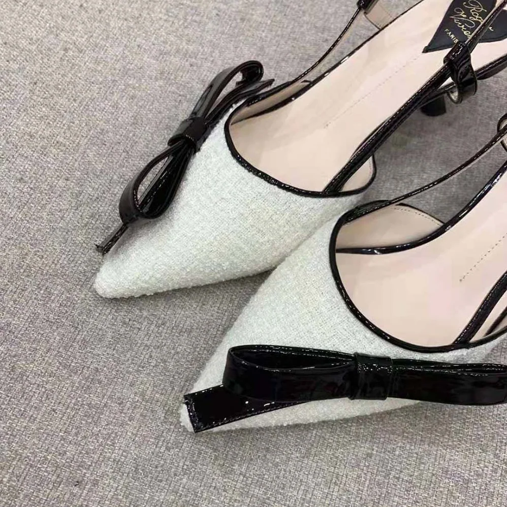 Roger Vivier Virgule Bow Slingback Pumps in Fabric for Women in White Roger Vivier Virgule Bow Slingback Pumps in Fabric for Women in White