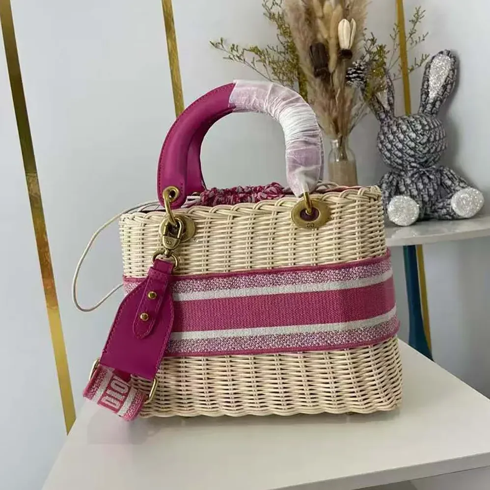 Dior Medium Lady Dior Bag Natural Wicker and Pink Dior Oblique Jacquard for Women Dior Medium Lady Dior Bag Natural Wicker and Pink Dior Oblique Jacquard for Women