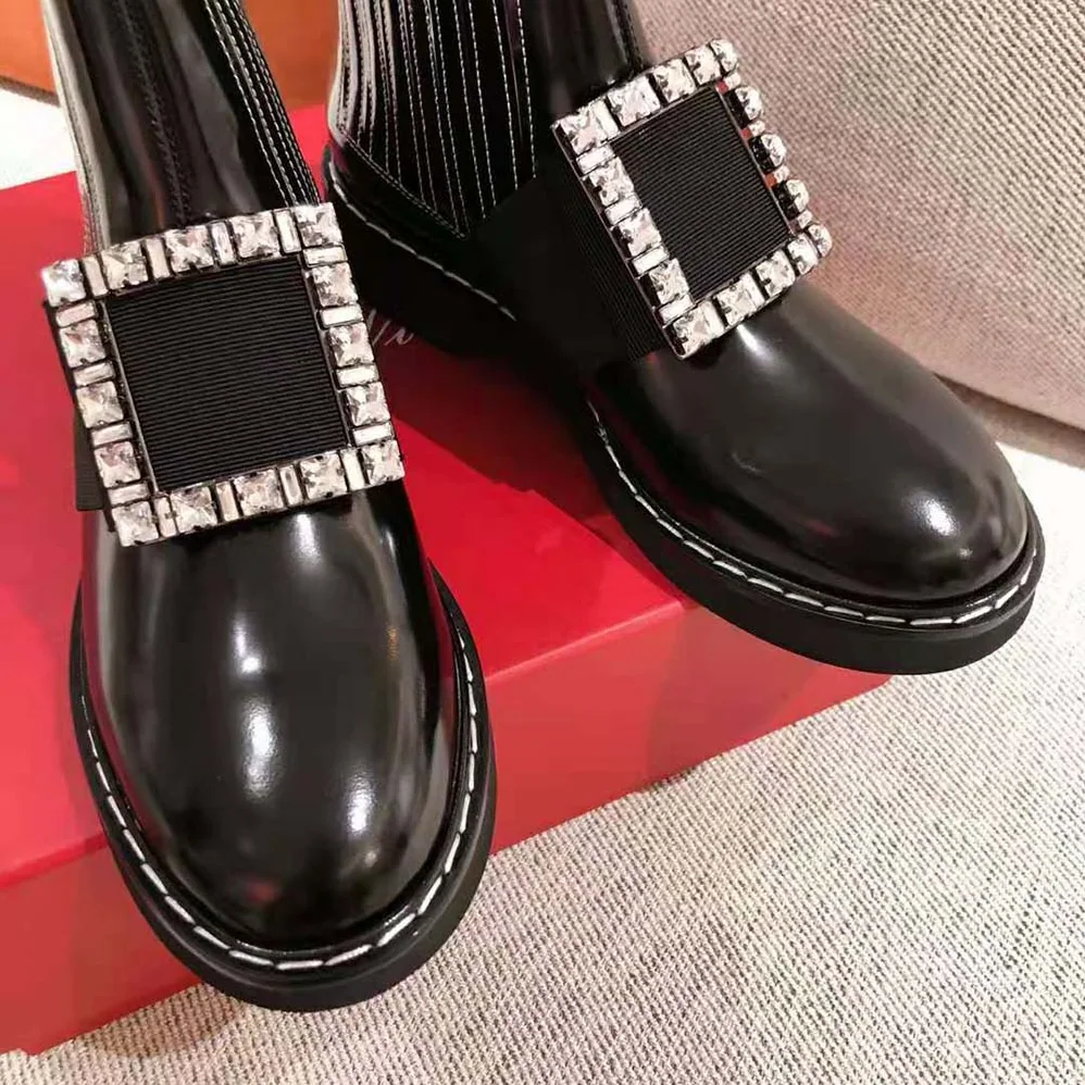 Roger Vivier Viv' Rangers Stitch Strass Buckle Booties in Leather for Women Roger Vivier Viv' Rangers Stitch Strass Buckle Booties in Leather for Women
