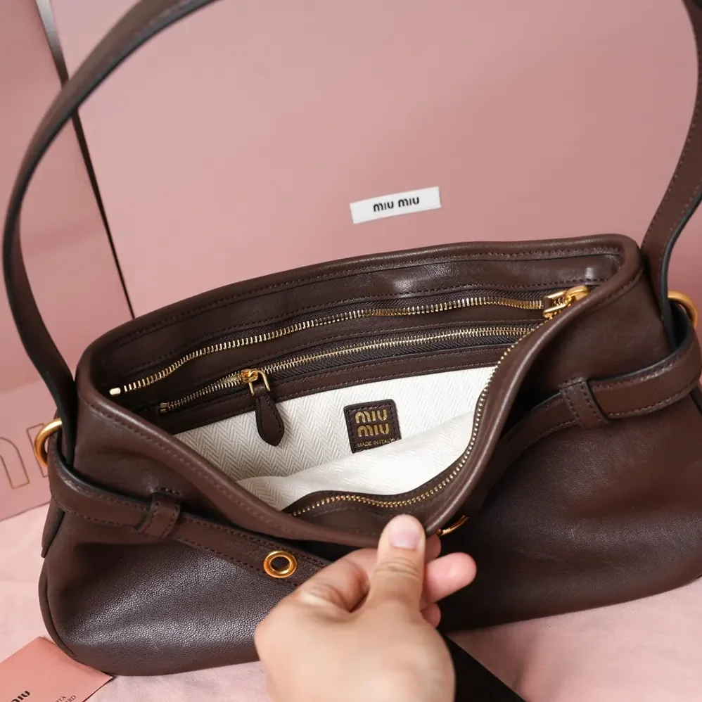 Miu Miu Aventure Nappa Leather Bag for Women in Briarwood Miu Miu Aventure Nappa Leather Bag for Women in Briarwood
