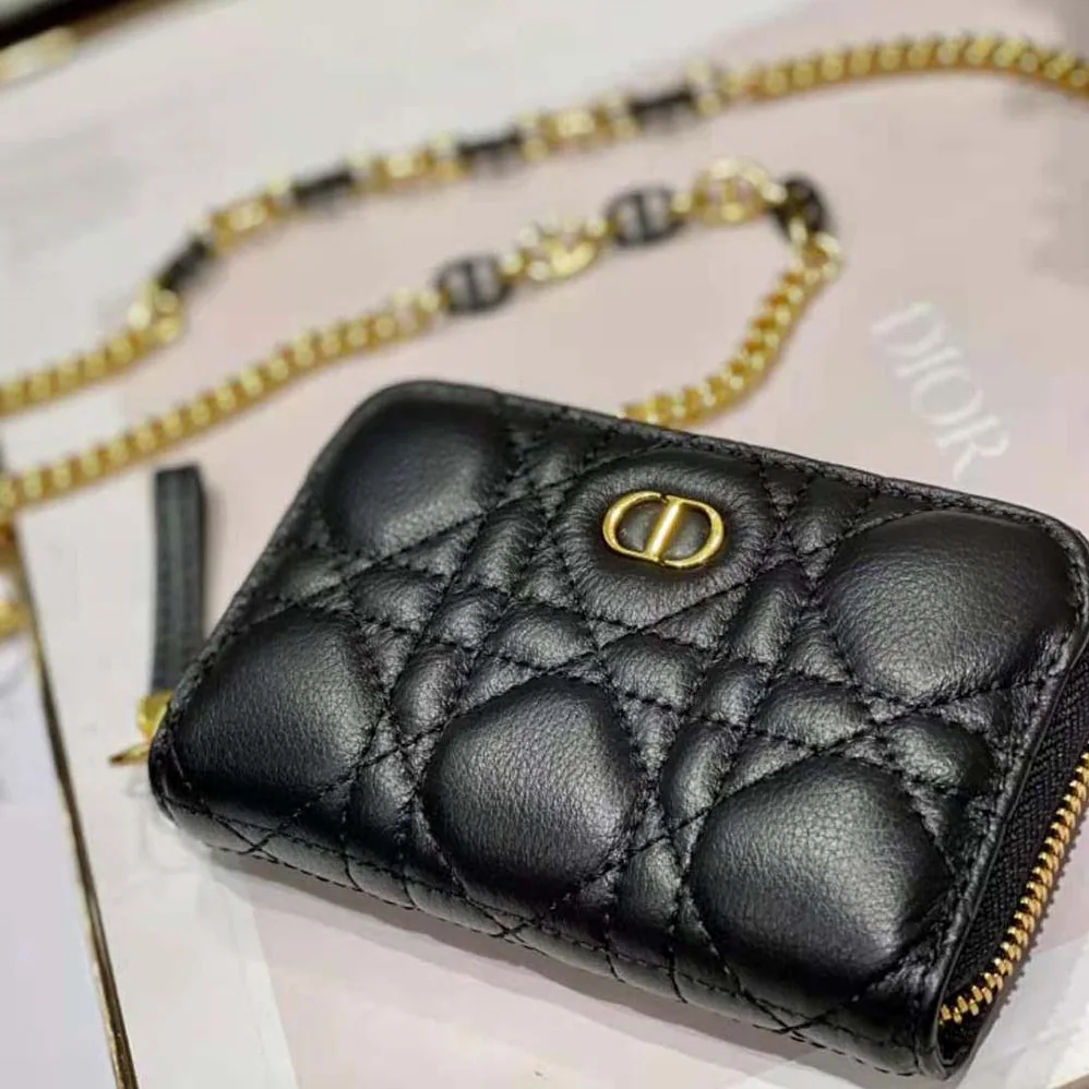 Dior Caro Detachable Card Holder Black Supple Cannage Calfskin for Women