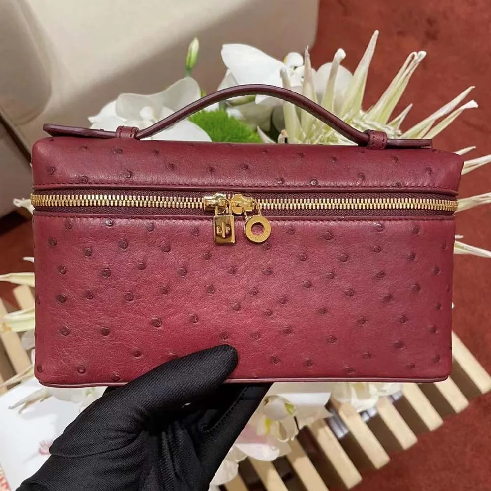 Loro Piana Extra Pocket Pouch L19 in Ostrich Leather for Women in Maroon Loro Piana Extra Pocket Pouch L19 in Ostrich Leather for Women in Maroon