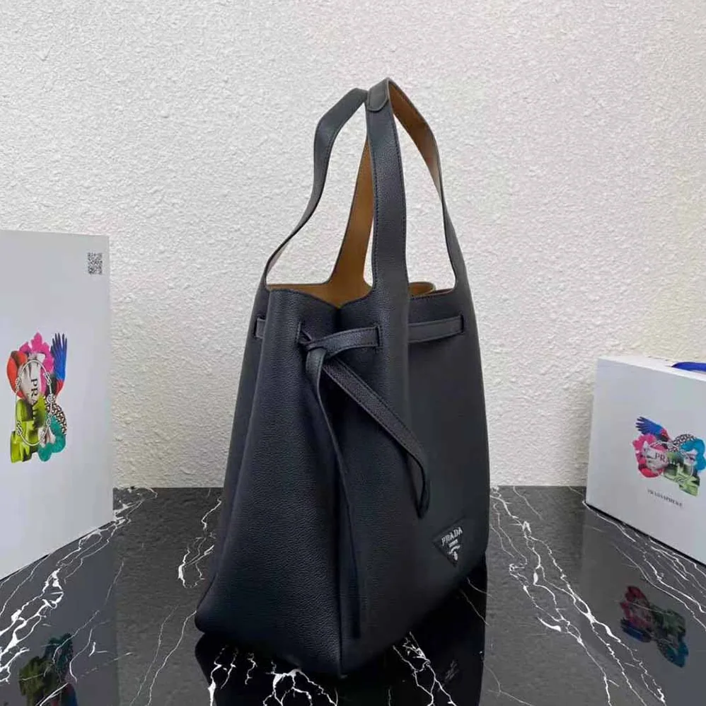 Prada Leather Tote Handle Bag for Women in Black