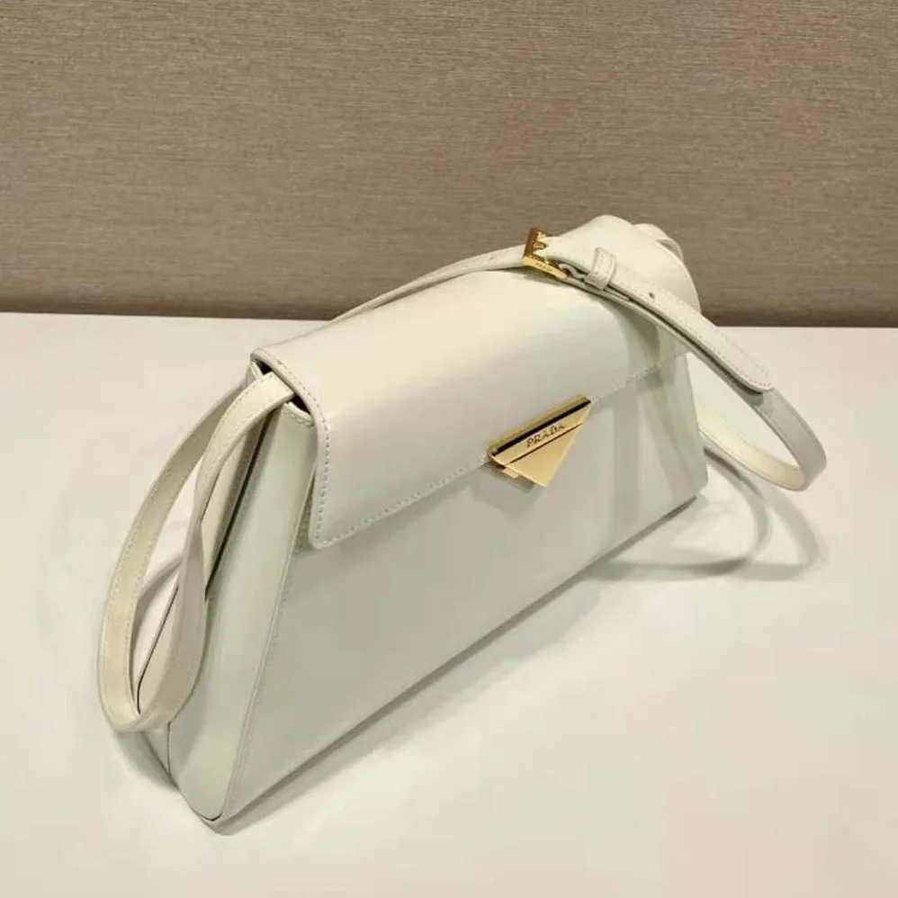 Prada Medium Brushed Leather Handbag for Women in White Prada Medium Brushed Leather Handbag for Women in White