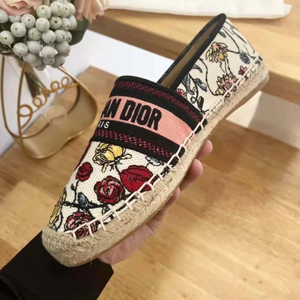 Dior Granville Espadrille White Multicolor Florilegio Embroidered Cotton for Women