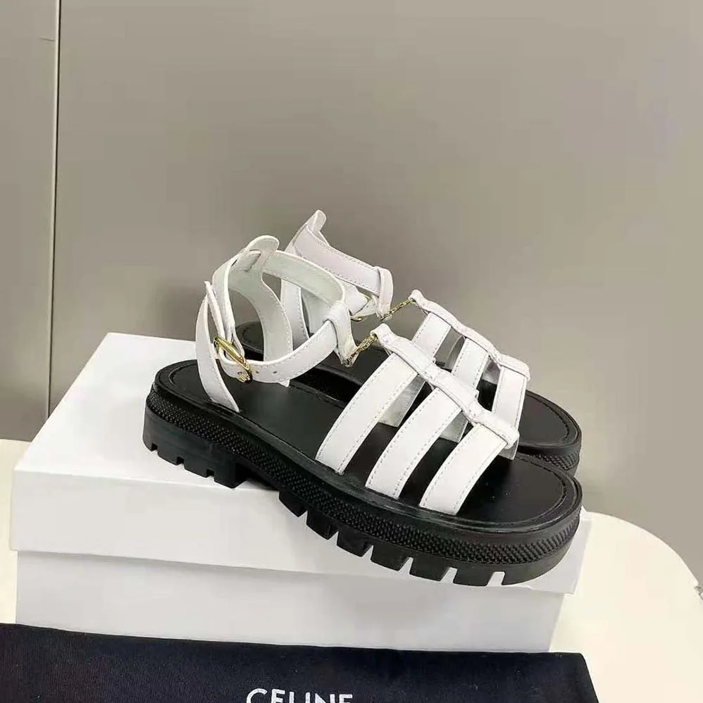 Celine Clea Triomphe Gladiator Chunky Sandal in Vegetal Calfskin for Women in White Celine Clea Triomphe Gladiator Chunky Sandal in Vegetal Calfskin for Women in White