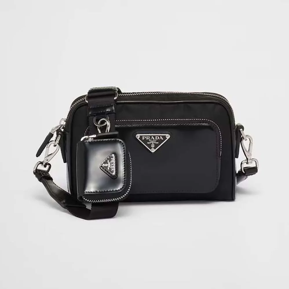 Prada Re-Nylon and Brushed Leather Shoulder Bag for Men in Black Prada Re-Nylon and Brushed Leather Shoulder Bag for Men in Black