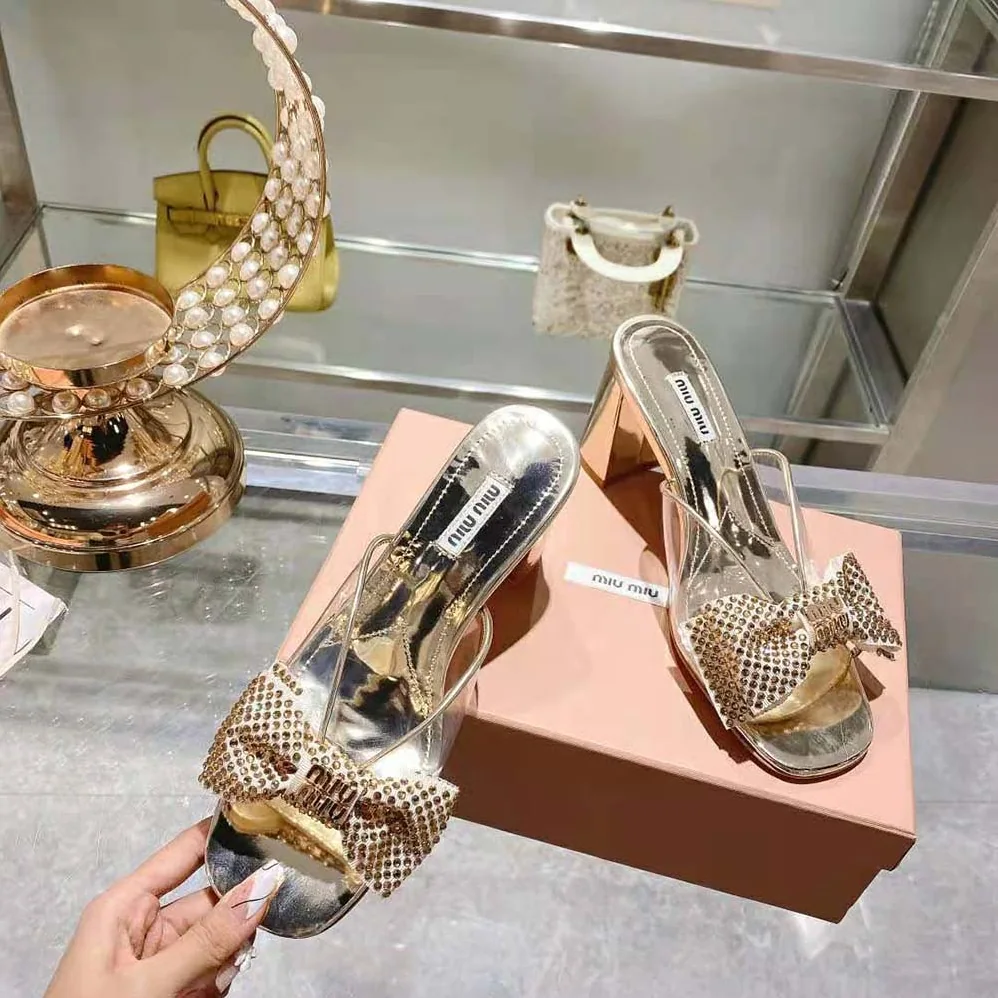Miu Miu Vinyl and Metallic Leather Sandals with Crystals for Women