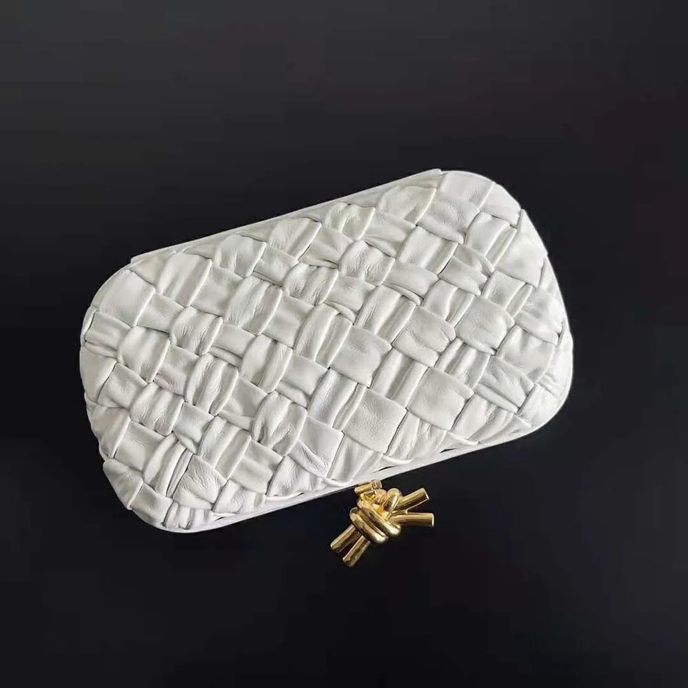 Bottega Veneta Knot Foulard Intreccio Leather Minaudiere for Women in White Bottega Veneta Knot Foulard Intreccio Leather Minaudiere for Women in White