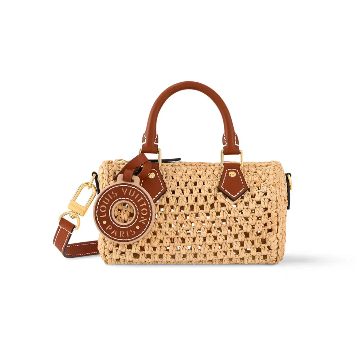 Louis Vuitton Nano Speedy Top Handle Bag / Natural Tan Raffia Gold Hardware