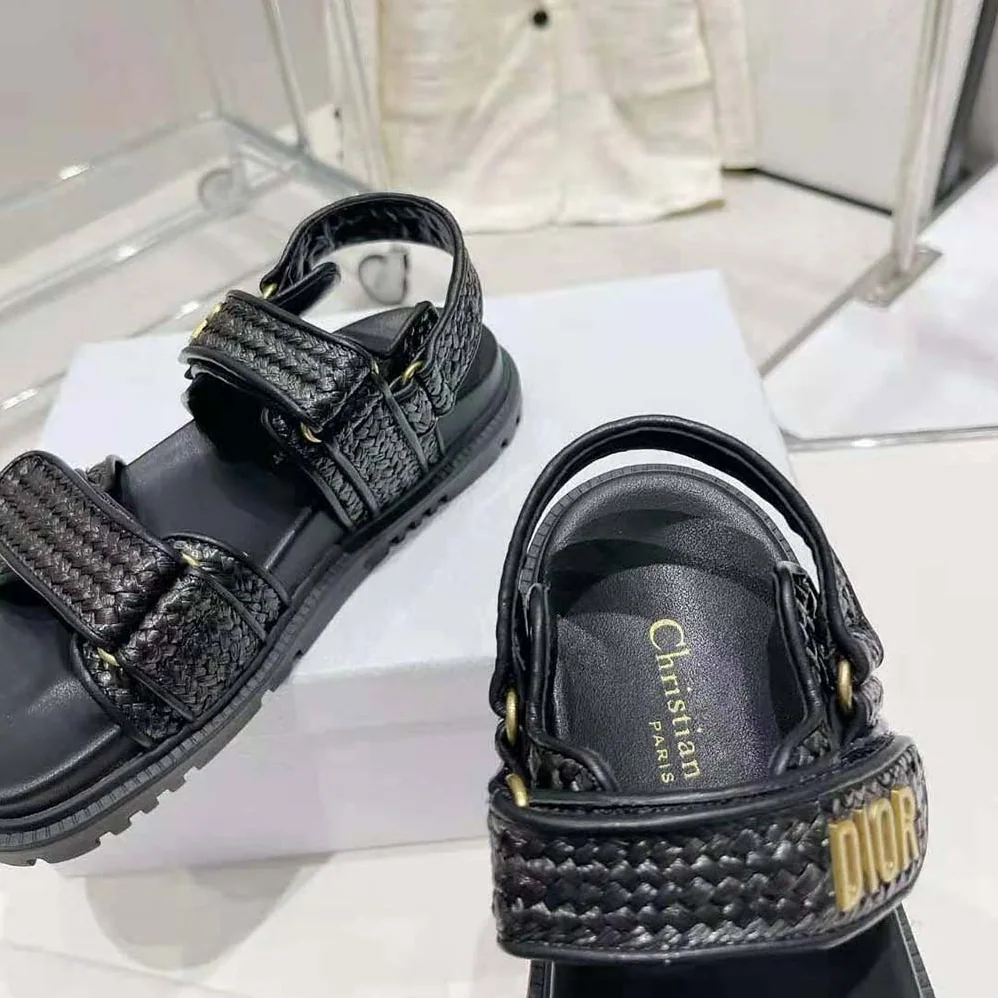 Dior Dioract Sandal Black Braided Raffia for Women Dior Dioract Sandal Black Braided Raffia for Women