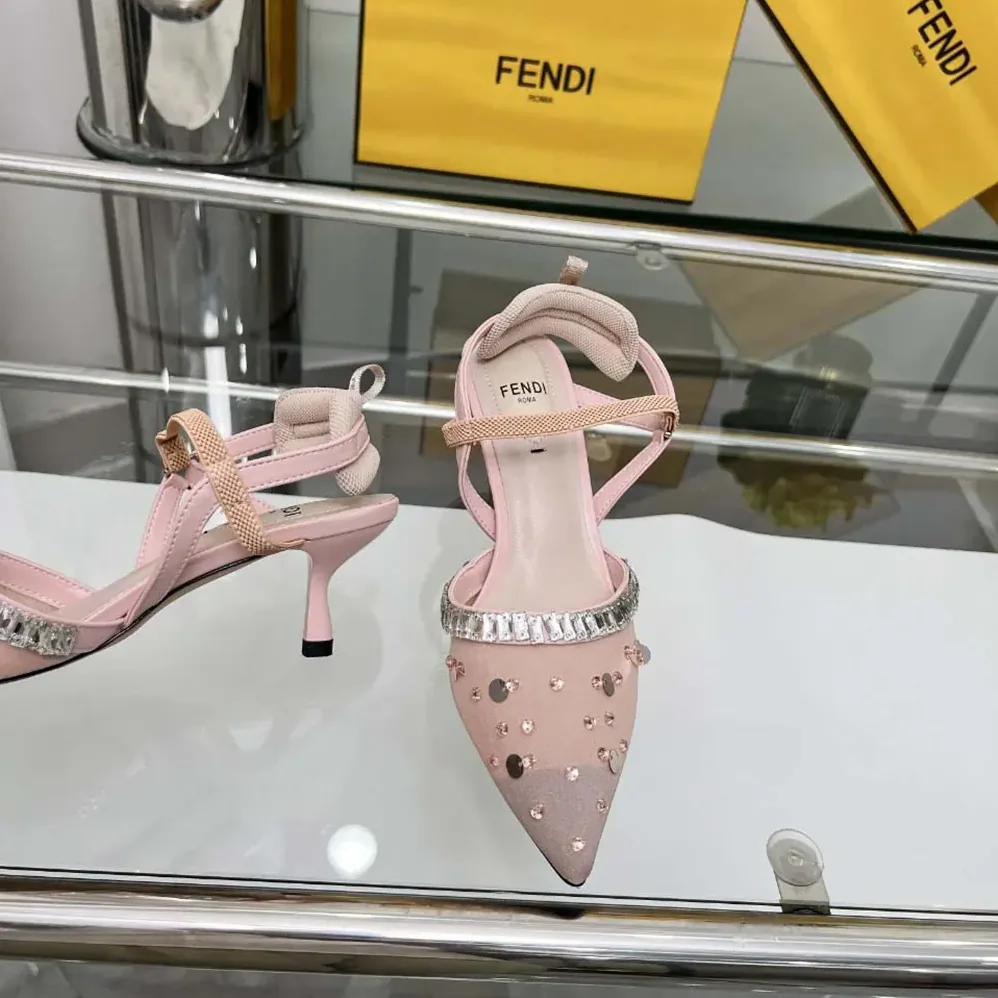 Fendi Colibrì Pink Mesh and Crystals High for Women in heeled Slingbacks