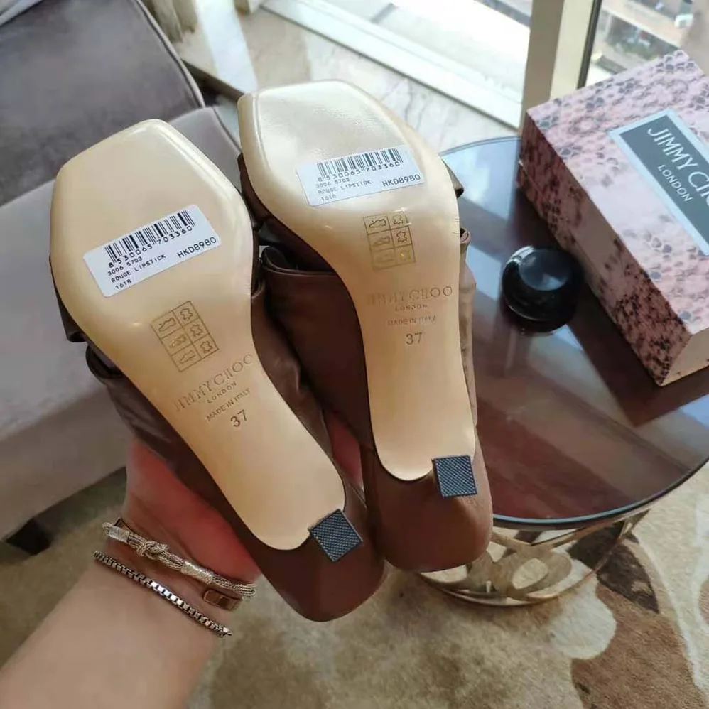 Jimmy Choo Avenue 50 Latte Nappa Leather Mules for Women in Brown Jimmy Choo Avenue 50 Latte Nappa Leather Mules for Women in Brown