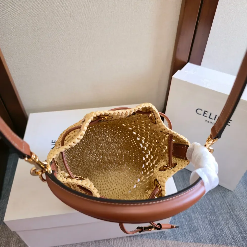 Celine Teen Clara Bag in Raffia and Calfskin for Women Celine Teen Clara Bag in Raffia and Calfskin for Women