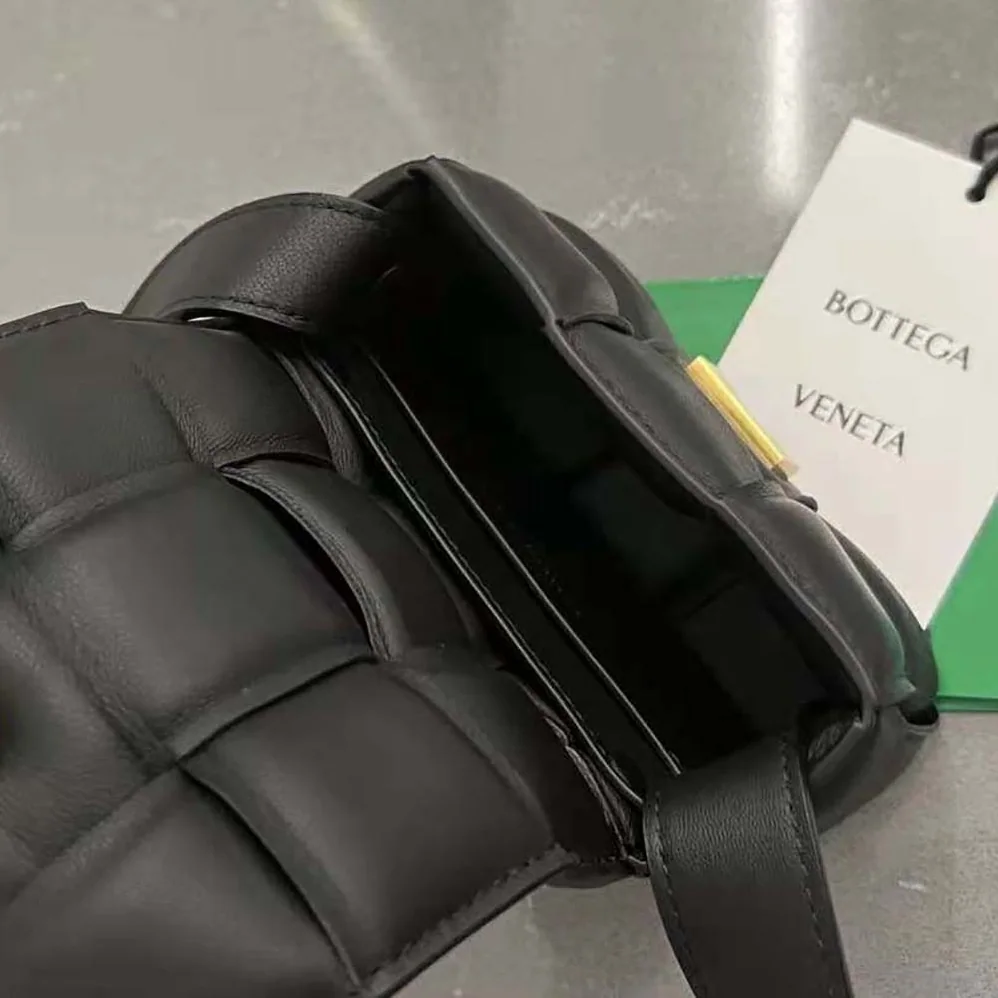 Bottega Veneta Candy Padded Cassette Mini Padded Intreccio Leather Cross-Body Bag for Women in Black
