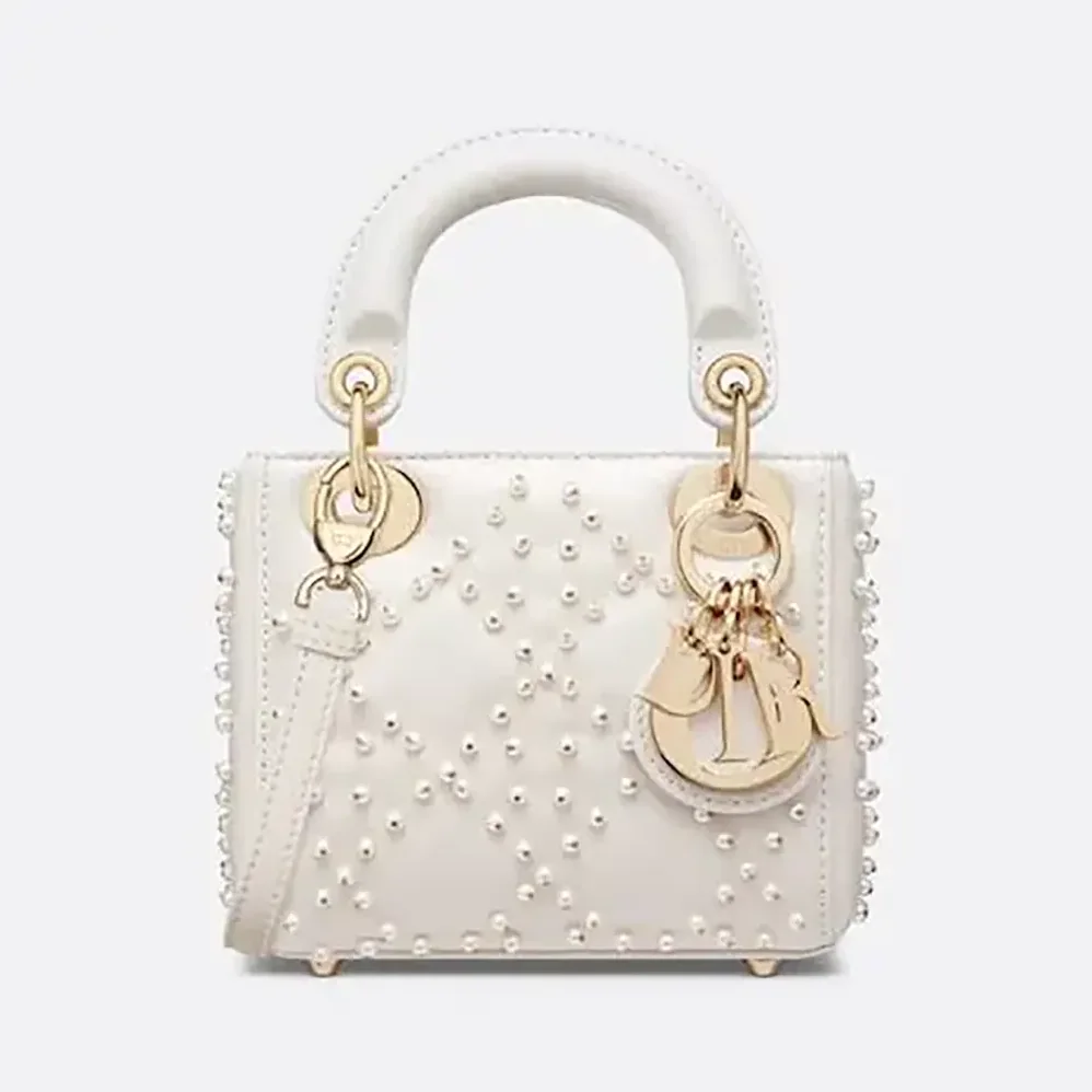Dior Lady Dior Micro Bag Latte Cannage Lambskin with Resin Pearls for Women Dior Lady Dior Micro Bag Latte Cannage Lambskin with Resin Pearls for Women