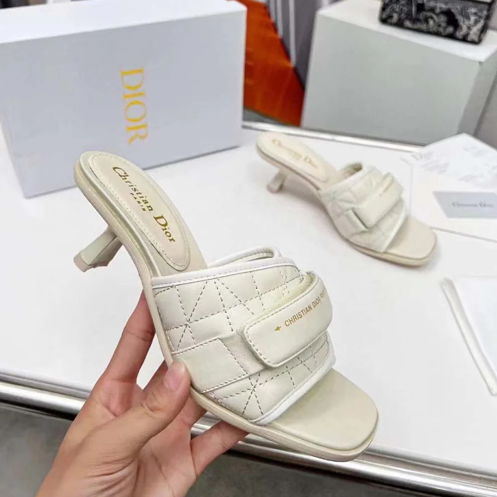 Dior Dio(r)evolution Heeled Slide White Quilted Cannage Calfskin for Women