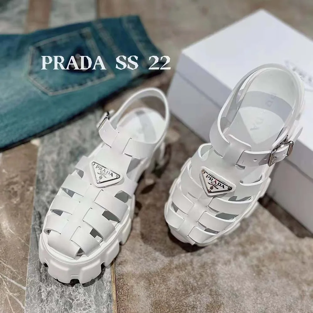 Prada Foam Rubber Sandals in 55 mm Heel Height for Women in White