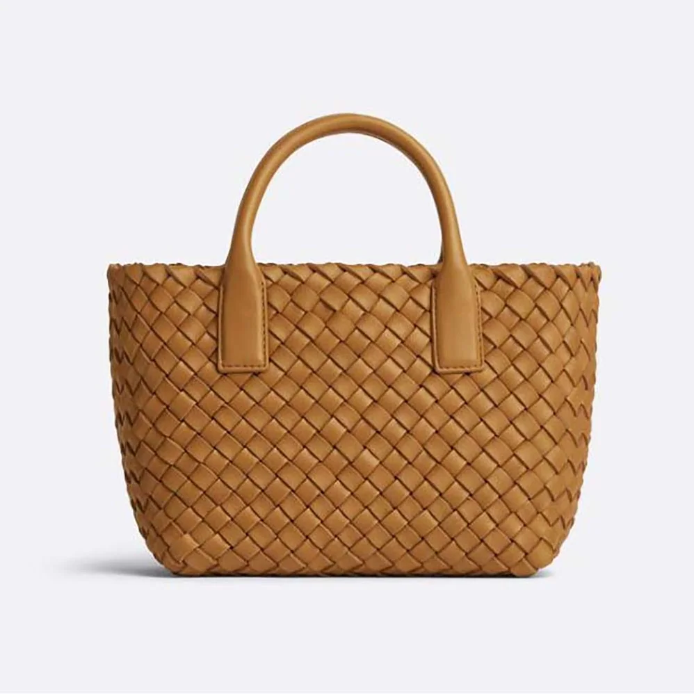 Bottega Veneta Mini Cabat Intreccio Leather Tote Bag with Detachable Strap for Women in Brown