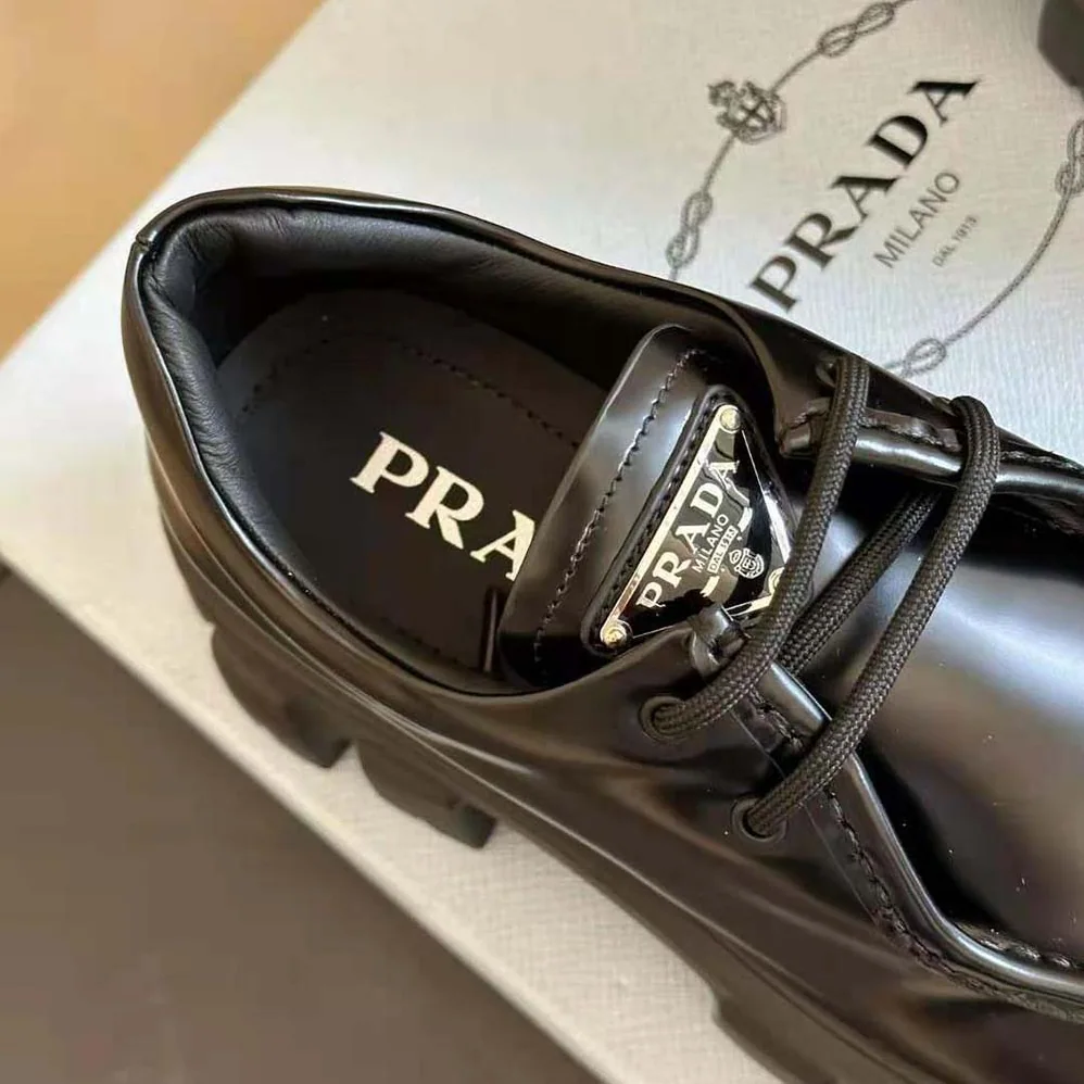 Prada Monolith Brushed Leather Lace-up Shoes for Women in Black Prada Monolith Brushed Leather Lace-up Shoes for Women in Black