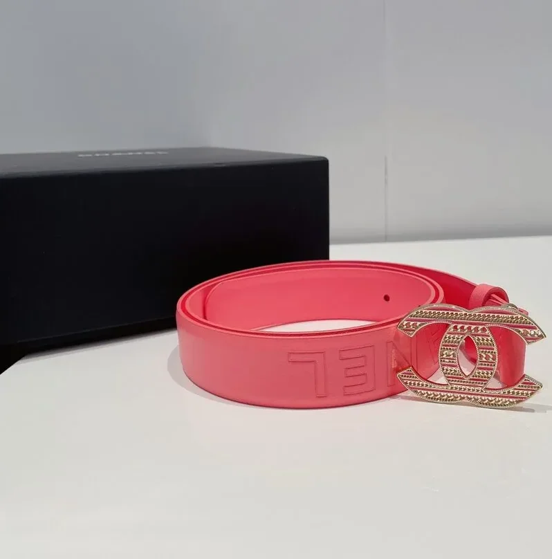 Chanel Carve CC Gold Tone Buckle Belt Pink