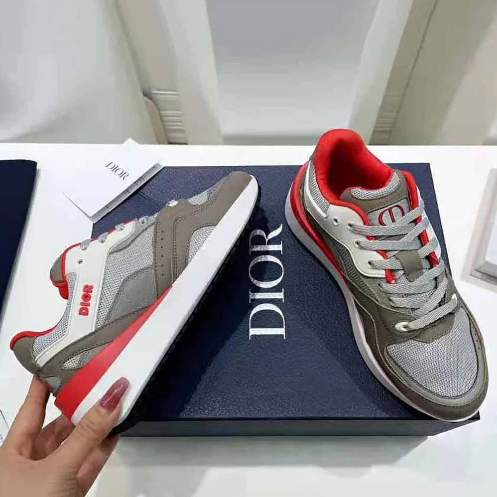 Dior B29 Sneaker Gray Technical Mesh and Suede with Brown Smooth Calfskin for Men
