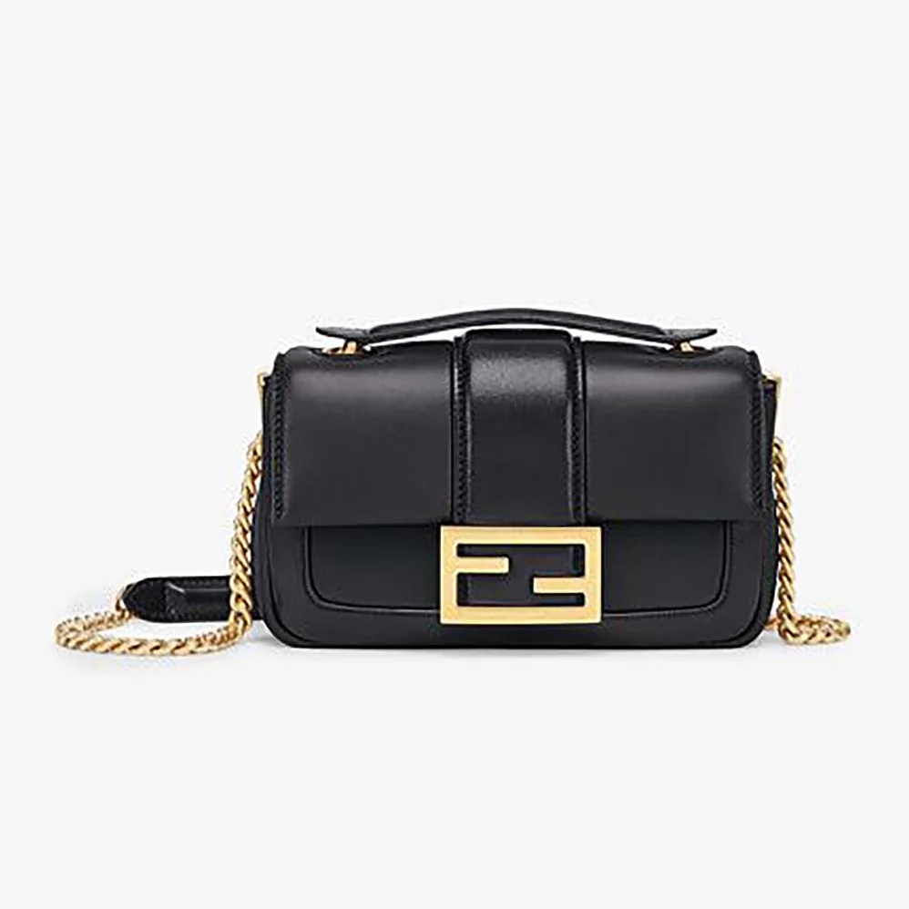 Fendi Mini Baguette Chain Black Nappa Leather Bag for Women Fendi Mini Baguette Chain Black Nappa Leather Bag for Women