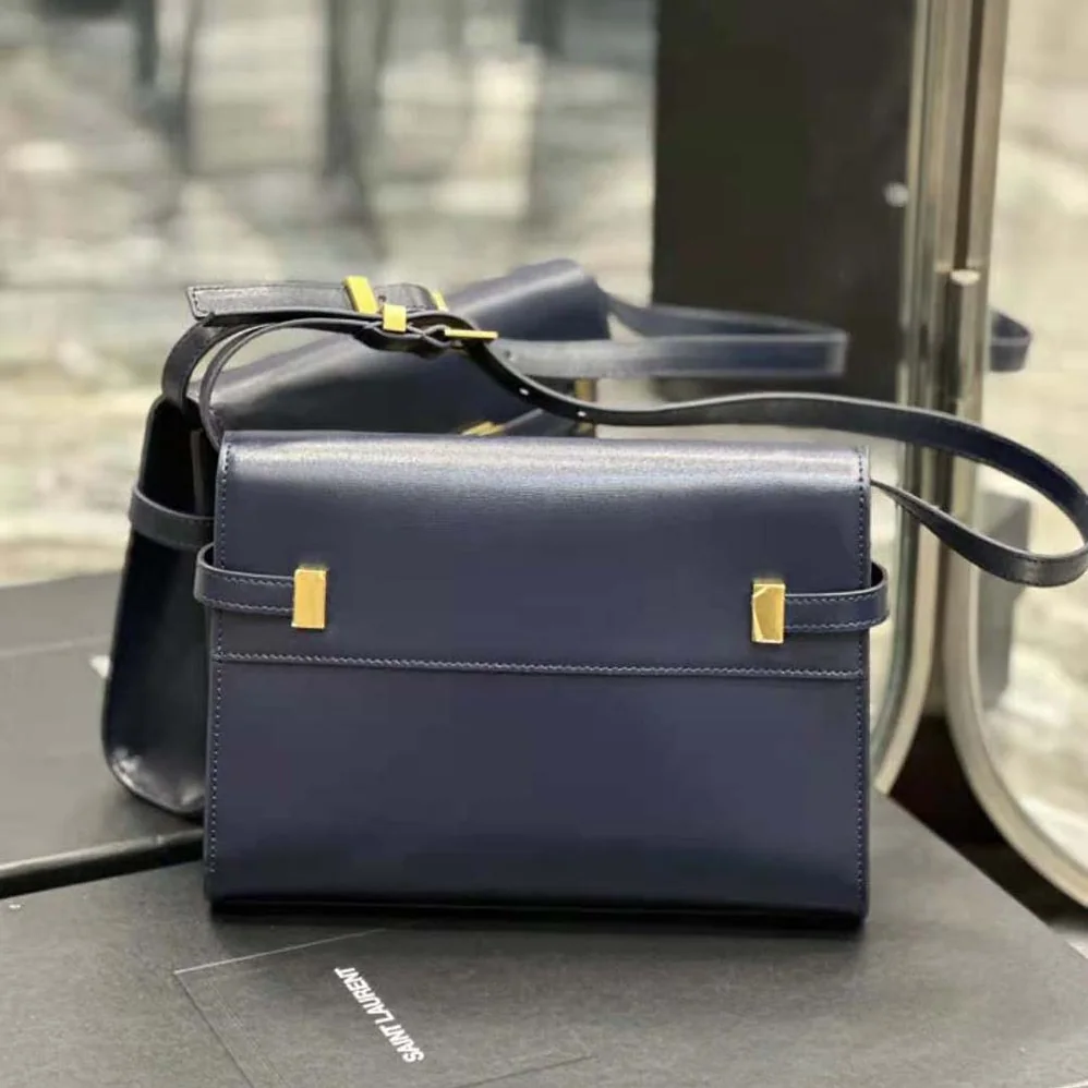 Saint Laurent YSL Manhattan Small Shoulder Bag in Box Saint Laurent Leather for Women in Navy Saint Laurent YSL Manhattan Small Shoulder Bag in Box Saint Laurent Leather for Women in Navy