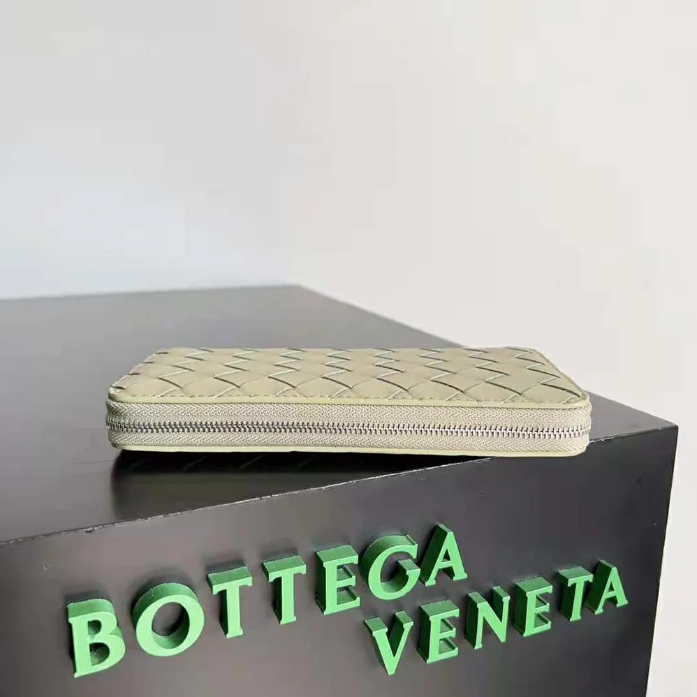Bottega Veneta Intrecciato Zip Around Wallet for Men in Yellow