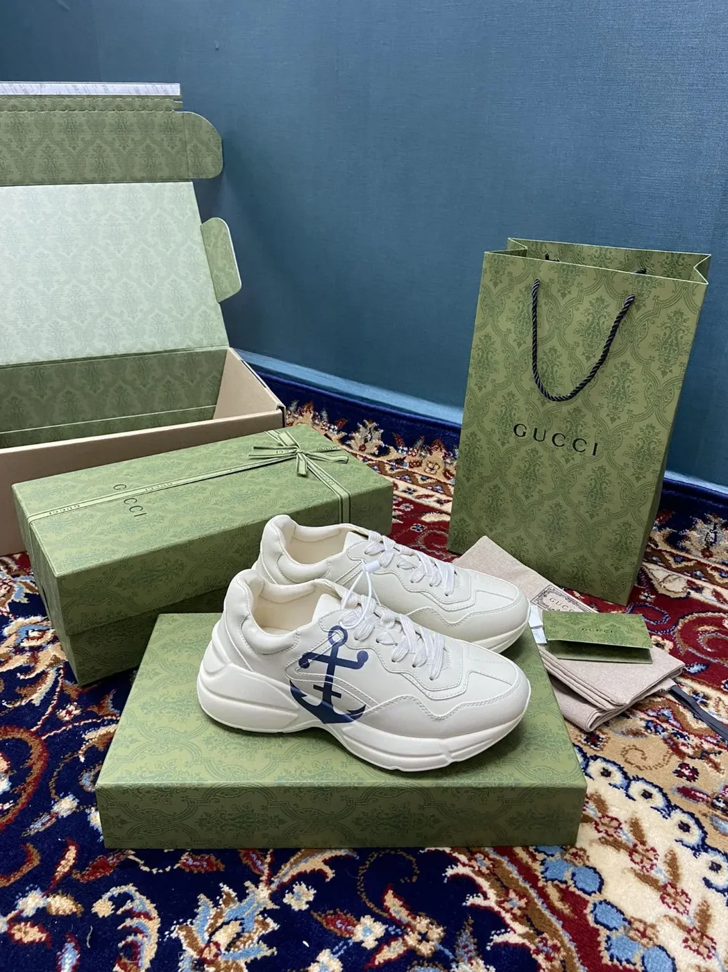 Gucci Rhyton Sneaker With Anchor White Ivory for Men Gucci Rhyton Sneaker With Anchor White Ivory for Men
