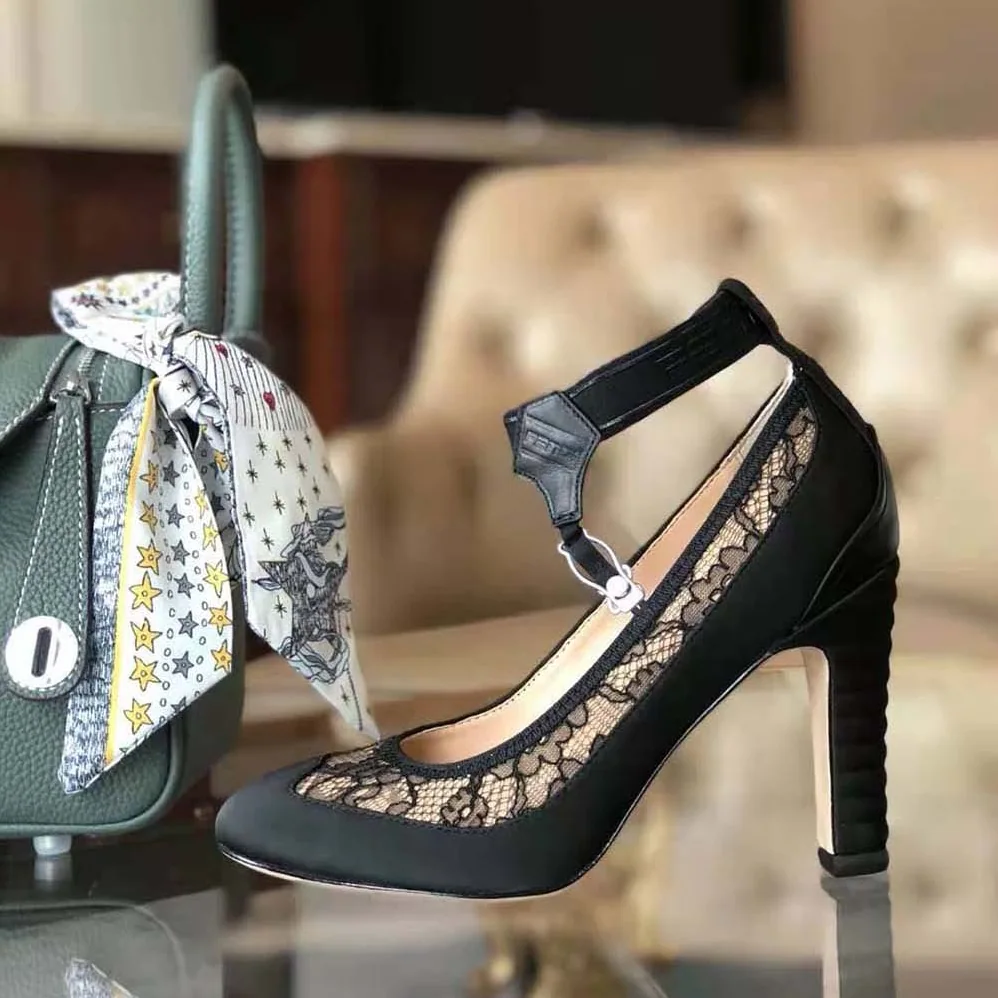 Fendi Black Lace and Satin Pumps in 95 mm Heel for Women