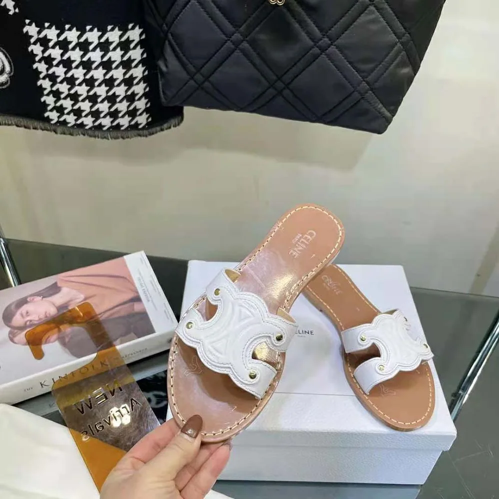 Celine Triomphe Mule in Calfskin for Women in White