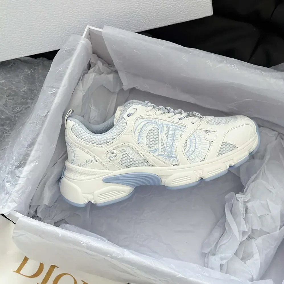 Dior Chrono Sneaker White and Sky Blue Mesh and Leather for Unisex in Effect Panels