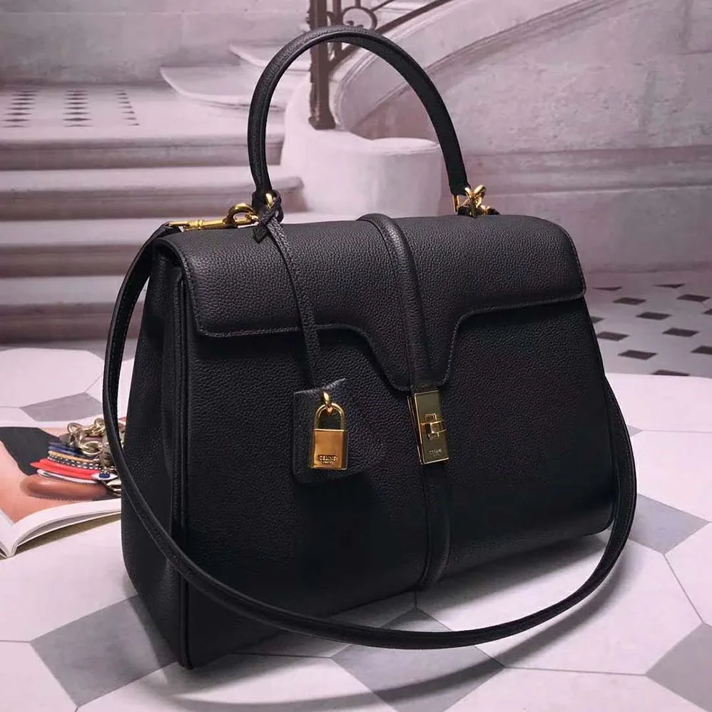 Celine Medium16 Bag in Grained Calfskin for Women in Black